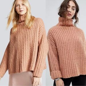 Free People Fluffy Fox Turtleneck Sweater in Papaya Dusty Rose XS Oversized Boxy